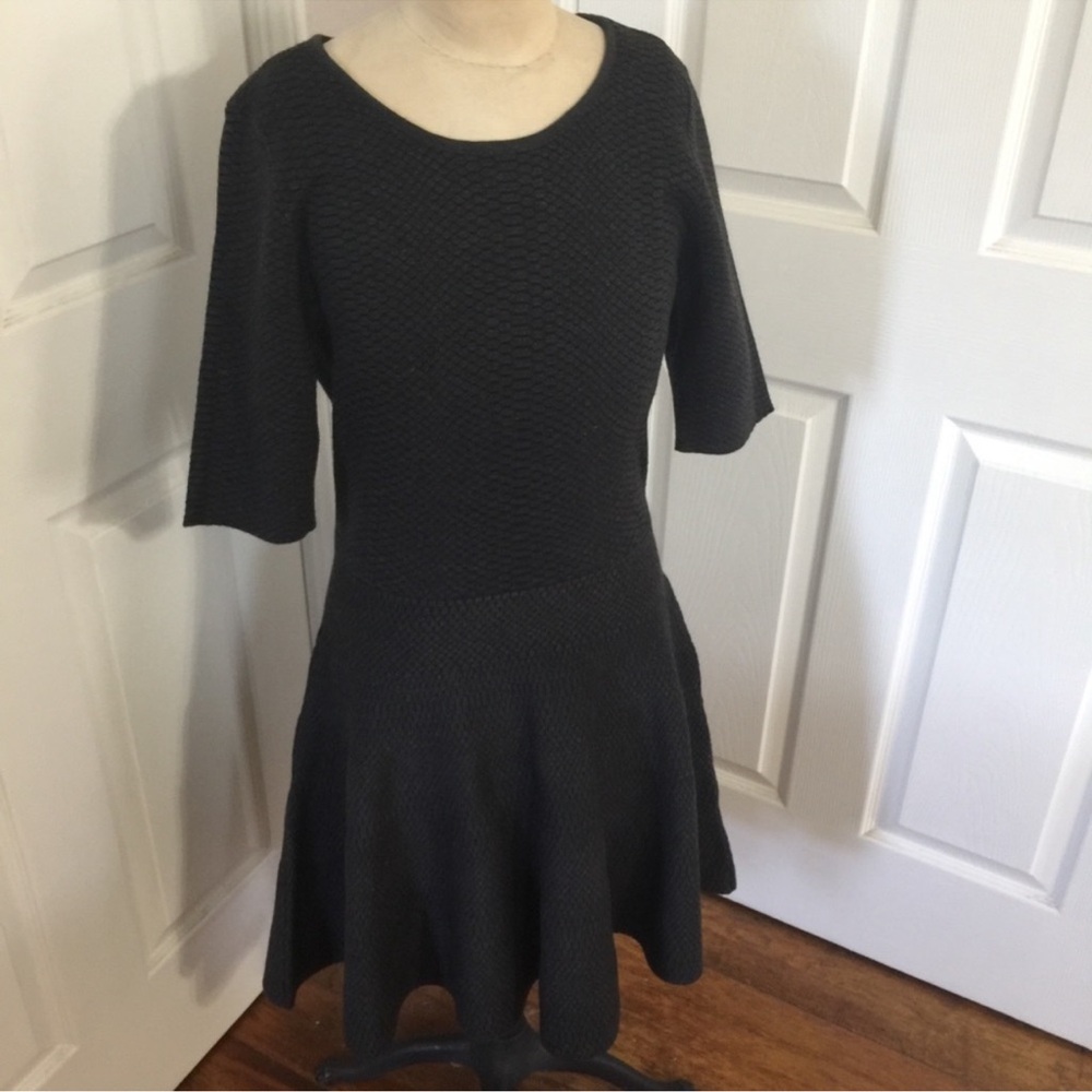 Ivanka Trump heavy knit textured skater dress- dark grey